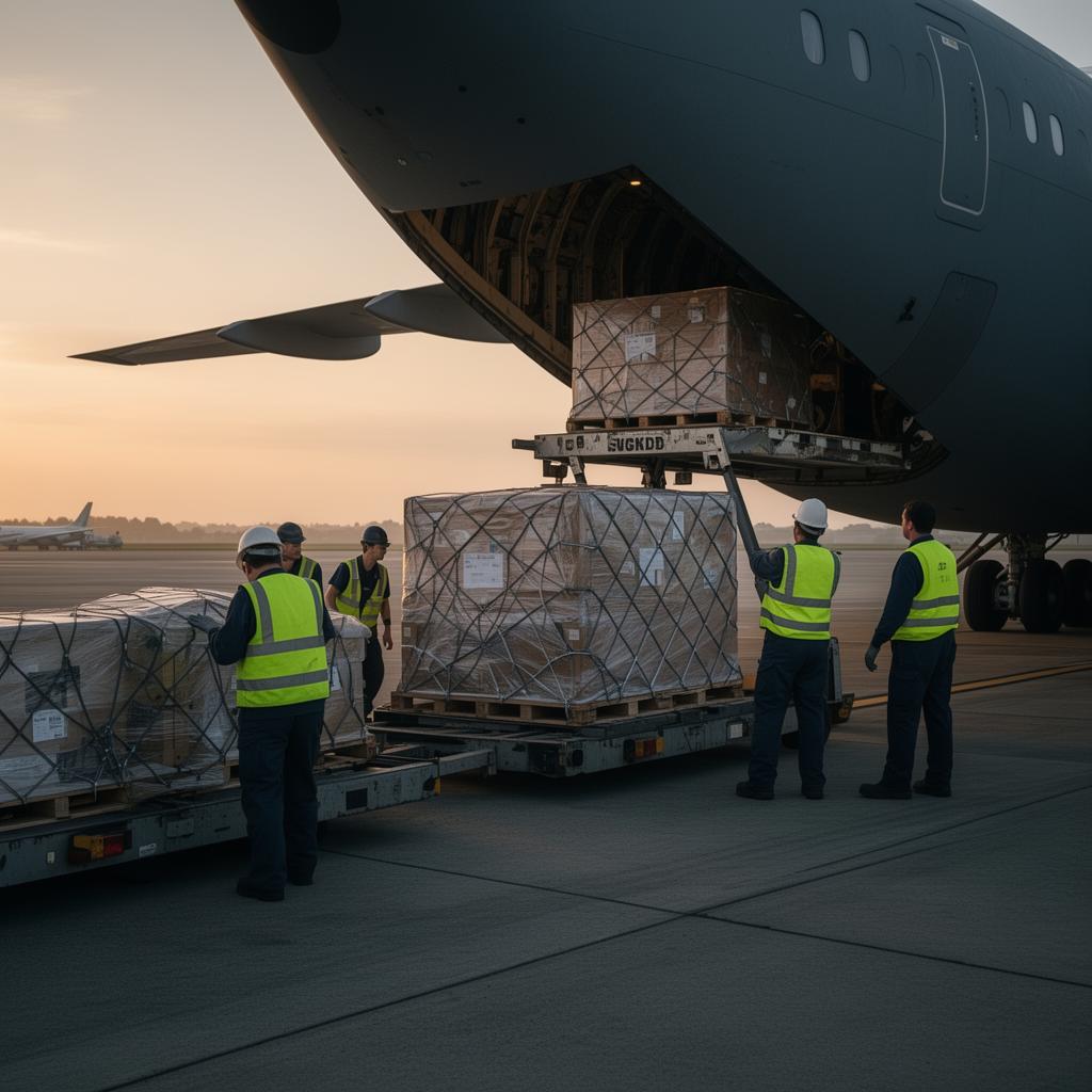 Air freight cargo being loaded for international shipment
